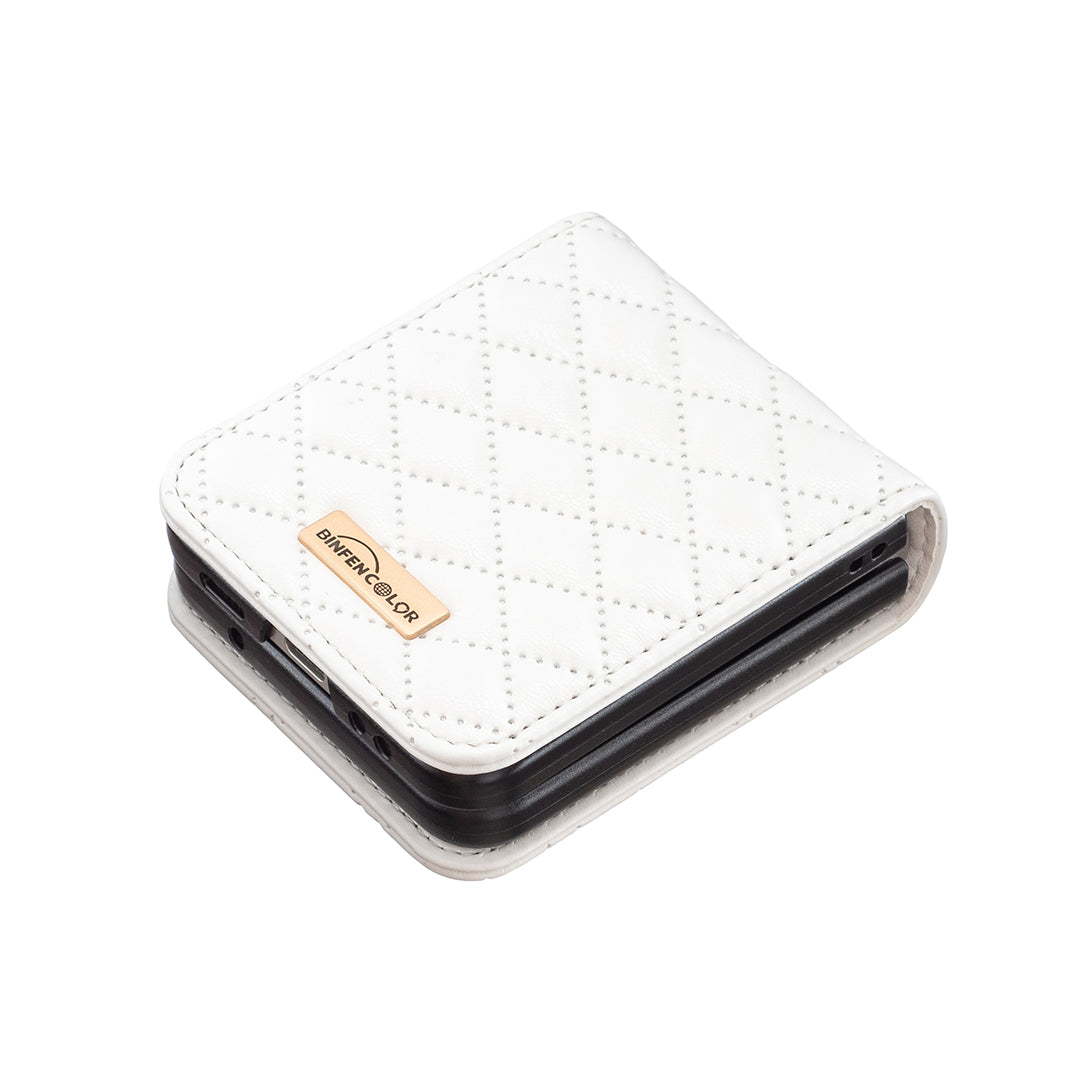 Binfen Color For Samsung Galaxy Z Flip5 5G PU Leather+PC Case Imprinted Rhombus Pattern Phone Cover - White