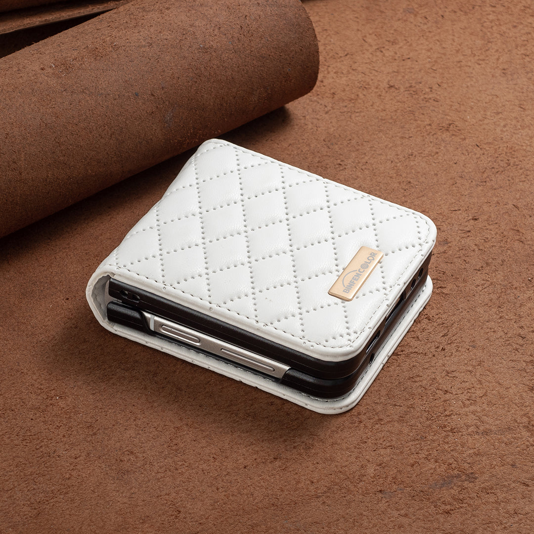 Binfen Color For Samsung Galaxy Z Flip5 5G PU Leather+PC Case Imprinted Rhombus Pattern Phone Cover - White