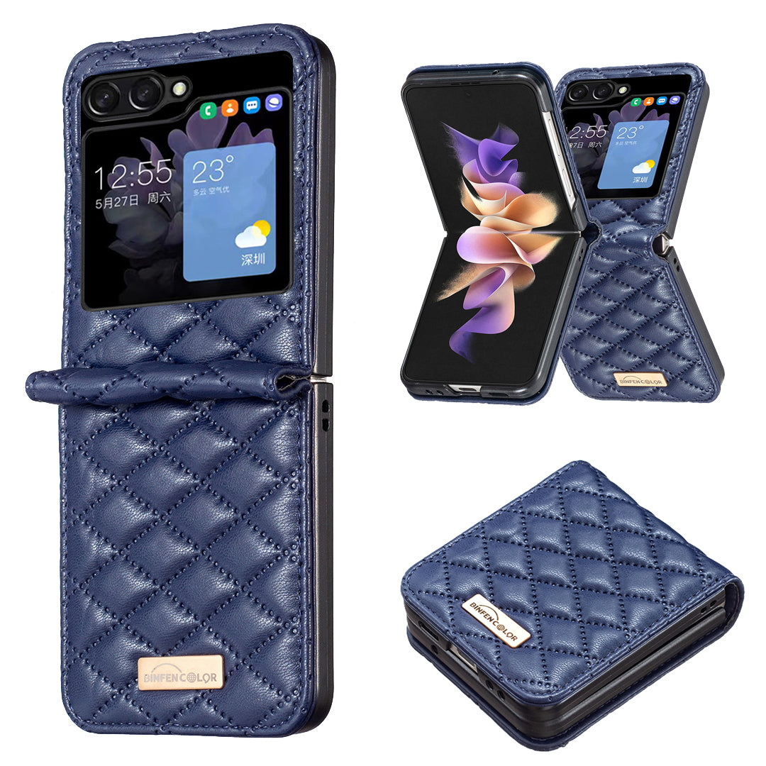 Binfen Color For Samsung Galaxy Z Flip5 5G PU Leather+PC Case Imprinted Rhombus Pattern Phone Cover - Blue