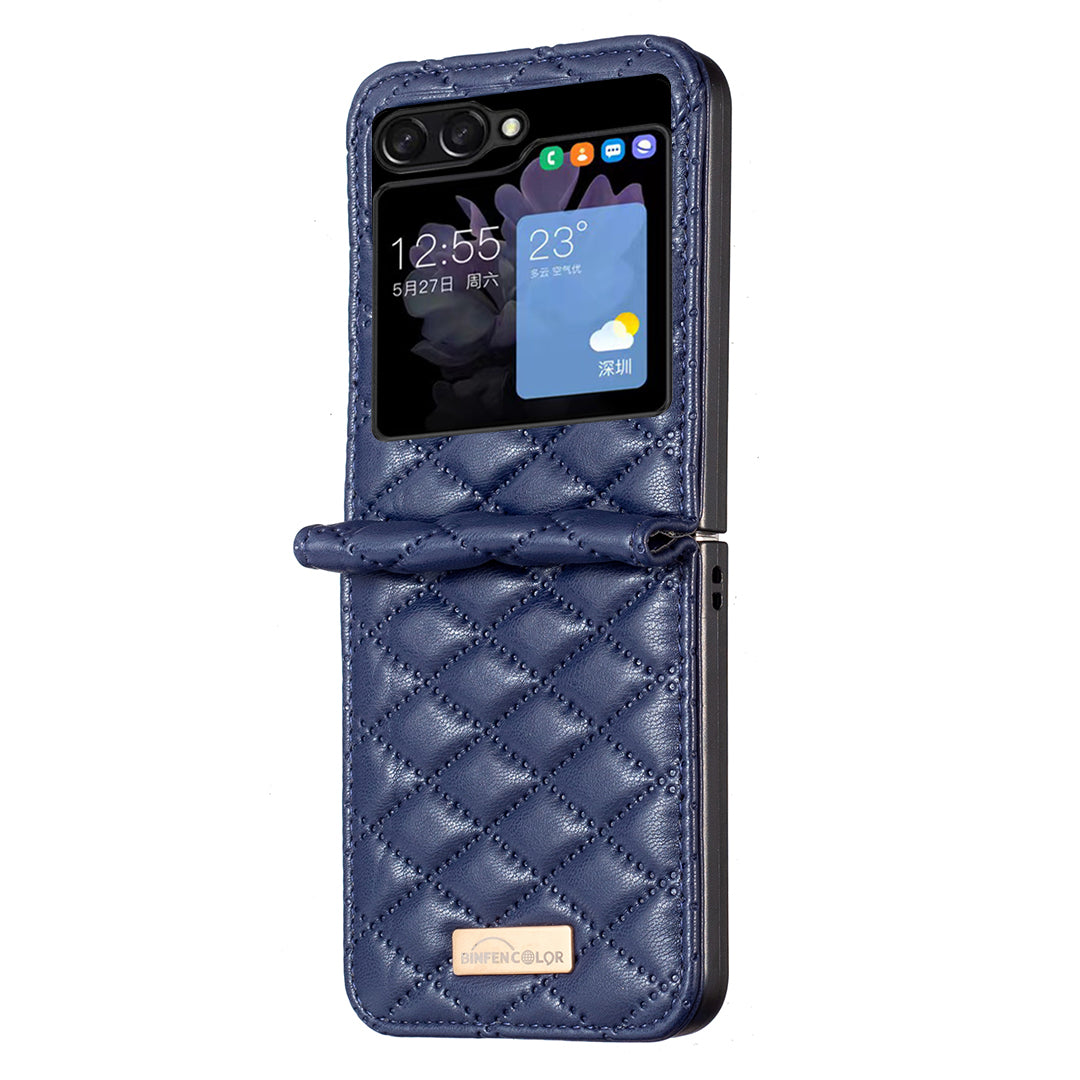 Binfen Color For Samsung Galaxy Z Flip5 5G PU Leather+PC Case Imprinted Rhombus Pattern Phone Cover - Blue