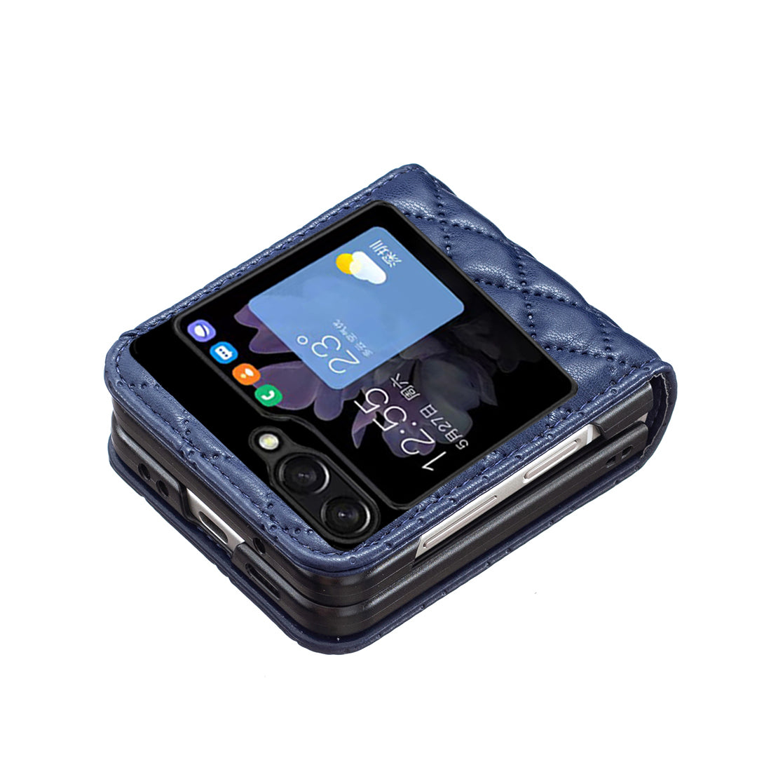 Binfen Color For Samsung Galaxy Z Flip5 5G PU Leather+PC Case Imprinted Rhombus Pattern Phone Cover - Blue