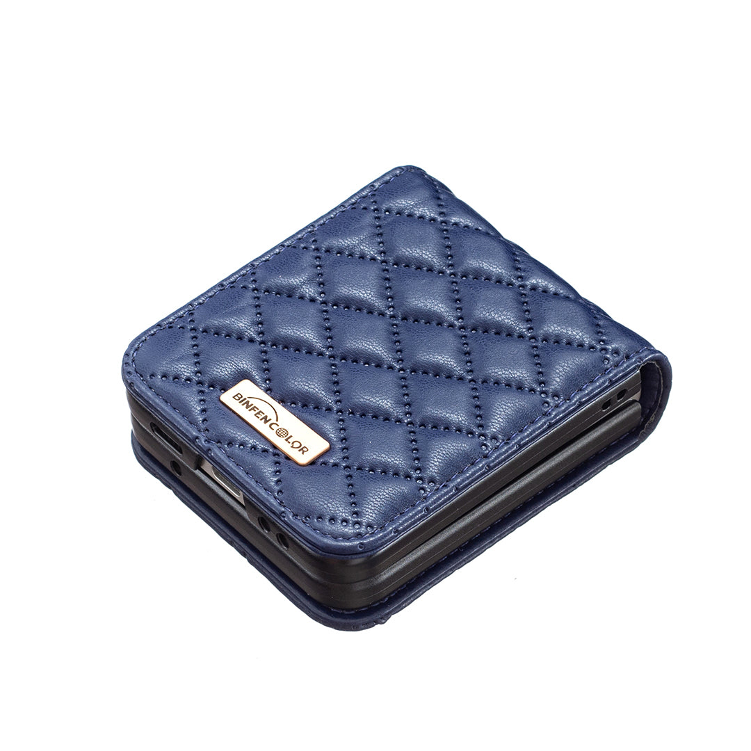 Binfen Color For Samsung Galaxy Z Flip5 5G PU Leather+PC Case Imprinted Rhombus Pattern Phone Cover - Blue