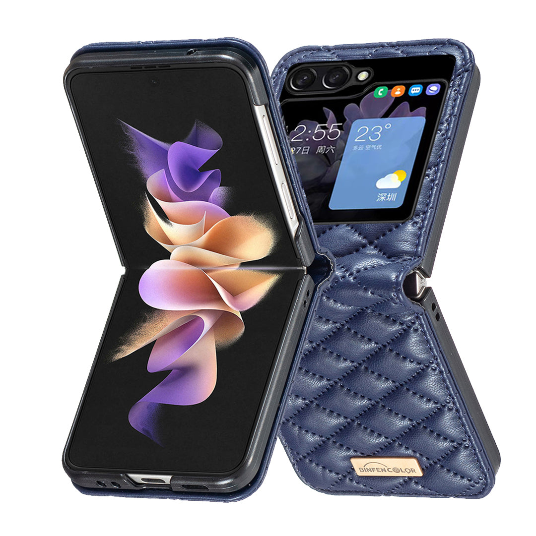 Binfen Color For Samsung Galaxy Z Flip5 5G PU Leather+PC Case Imprinted Rhombus Pattern Phone Cover - Blue