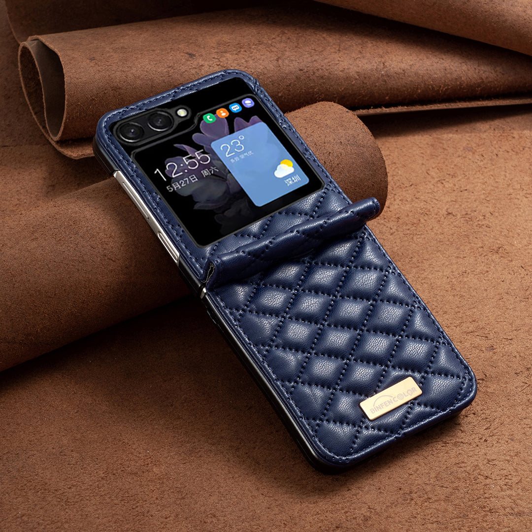 Binfen Color For Samsung Galaxy Z Flip5 5G PU Leather+PC Case Imprinted Rhombus Pattern Phone Cover - Blue