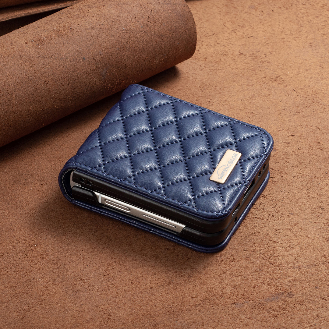 Binfen Color For Samsung Galaxy Z Flip5 5G PU Leather+PC Case Imprinted Rhombus Pattern Phone Cover - Blue