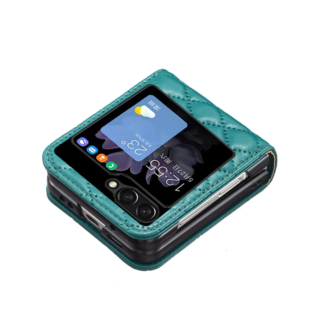 Binfen Color For Samsung Galaxy Z Flip5 5G PU Leather+PC Case Imprinted Rhombus Pattern Phone Cover - Green
