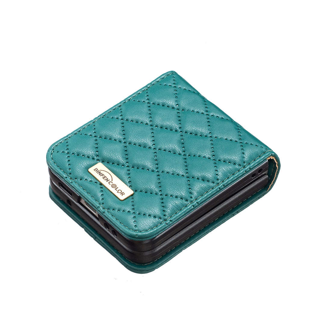 Binfen Color For Samsung Galaxy Z Flip5 5G PU Leather+PC Case Imprinted Rhombus Pattern Phone Cover - Green