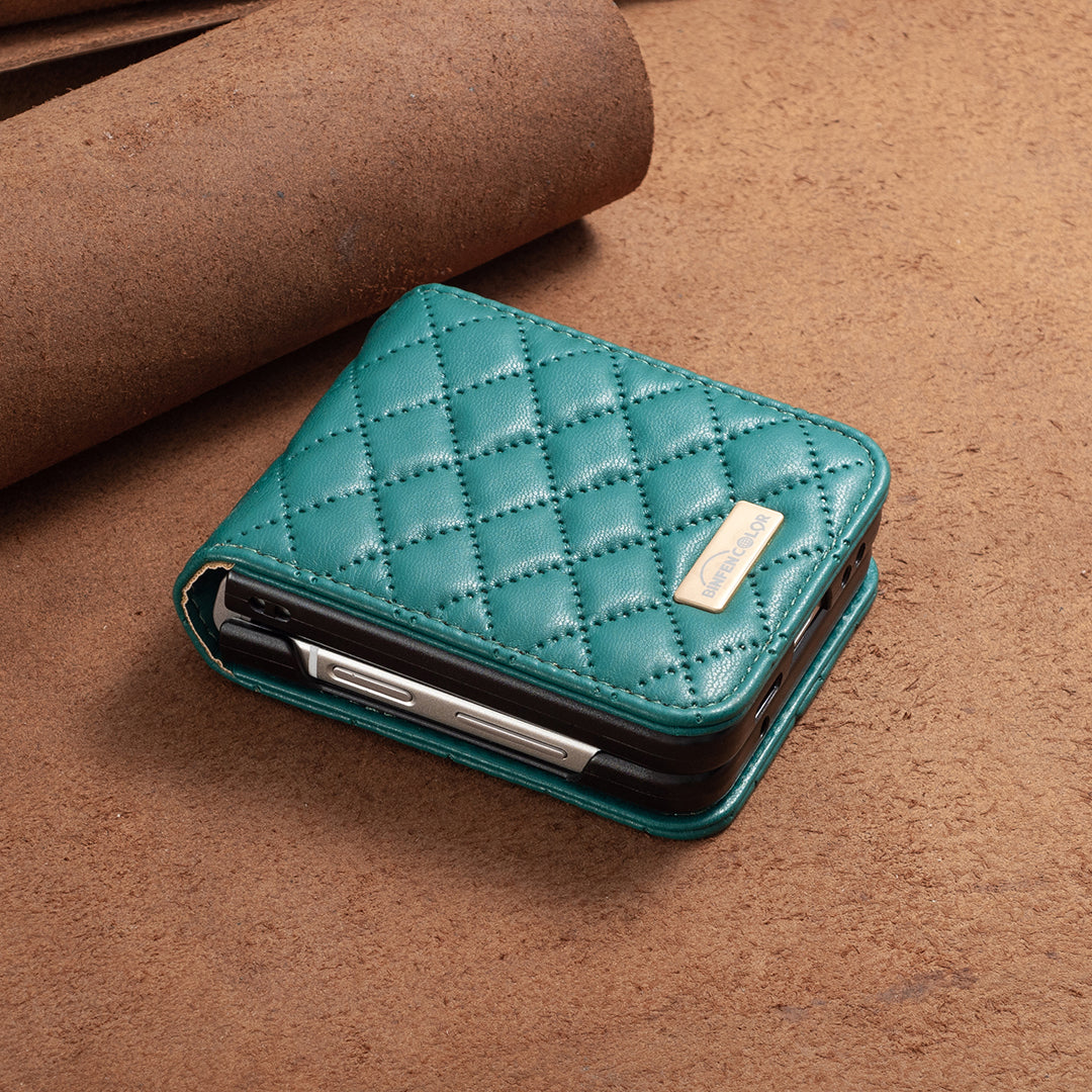 Binfen Color For Samsung Galaxy Z Flip5 5G PU Leather+PC Case Imprinted Rhombus Pattern Phone Cover - Green