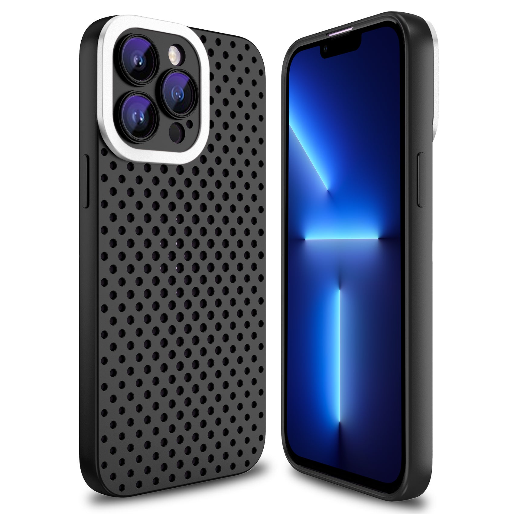 Uniqkart for iPhone 13 Pro Max 6.7 inch Skin-touch TPU Case Hollow Hole Heat Dissipation Phone Cover - Black