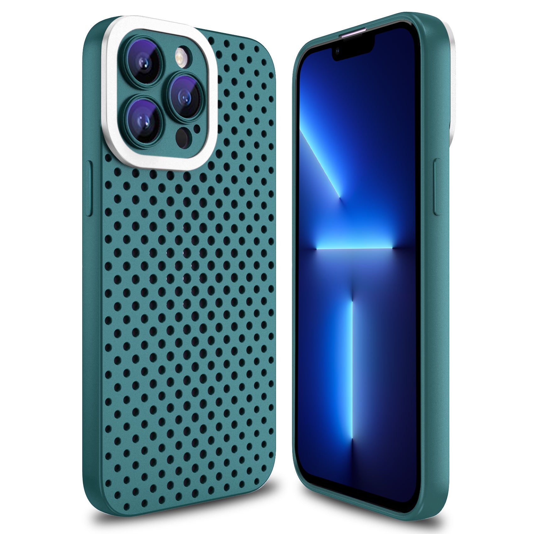 Uniqkart for iPhone 13 Pro Max 6.7 inch Skin-touch TPU Case Hollow Hole Heat Dissipation Phone Cover - Green