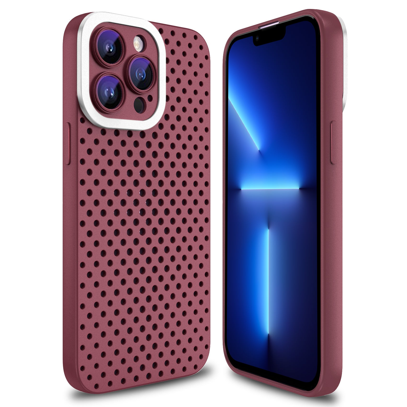 Uniqkart for iPhone 13 Pro Max 6.7 inch Skin-touch TPU Case Hollow Hole Heat Dissipation Phone Cover - Rose