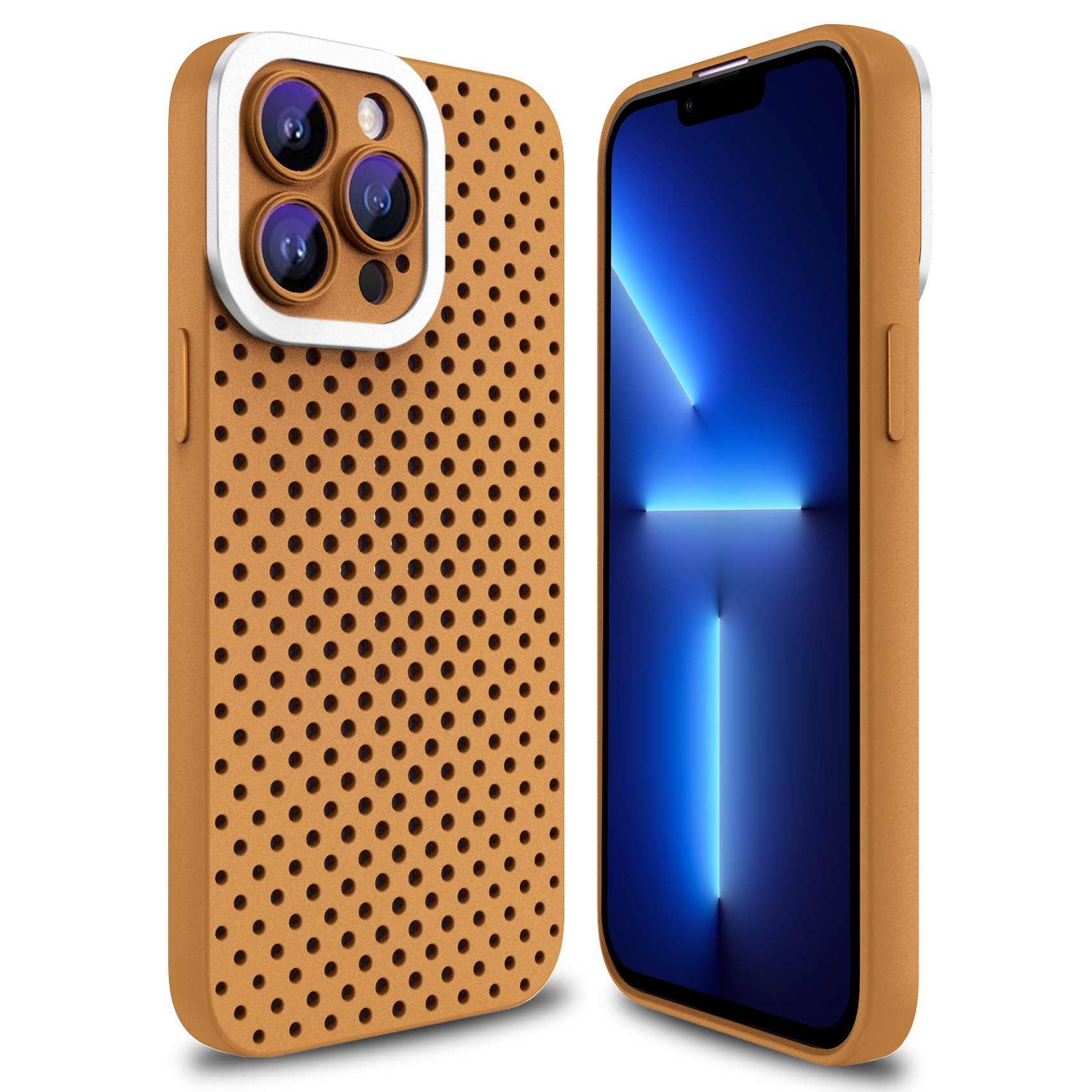 Uniqkart for iPhone 13 Pro Max 6.7 inch Skin-touch TPU Case Hollow Hole Heat Dissipation Phone Cover - Brown