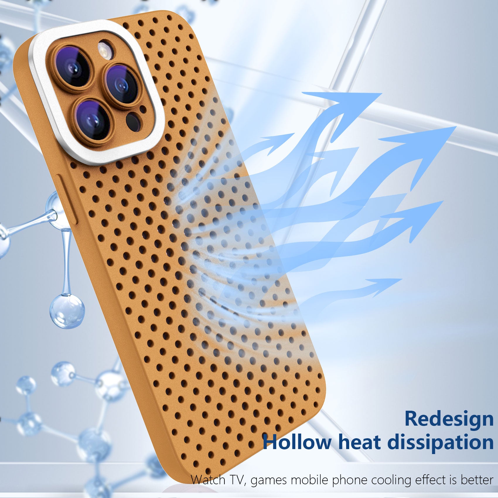 Uniqkart for iPhone 13 Pro Max 6.7 inch Skin-touch TPU Case Hollow Hole Heat Dissipation Phone Cover - Brown