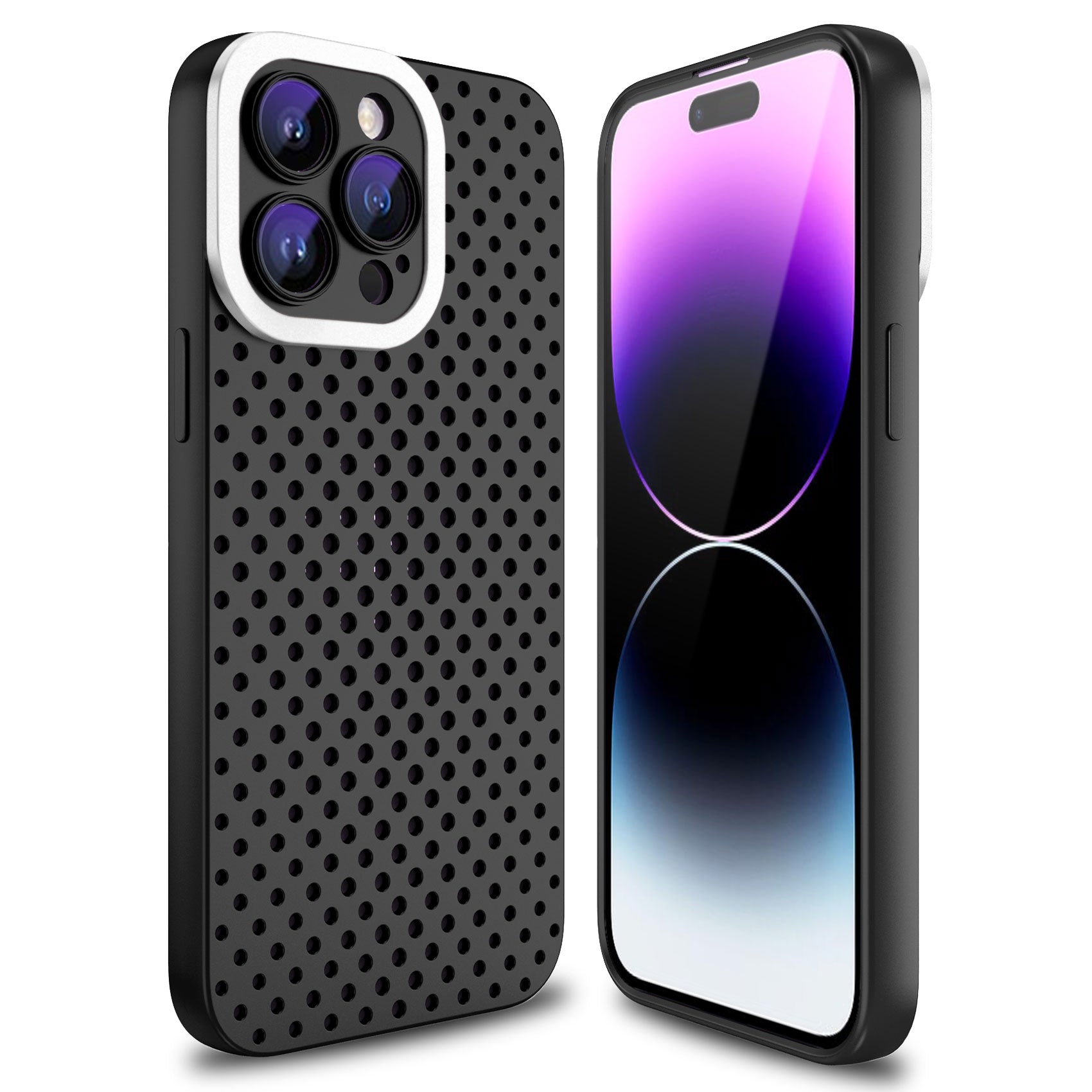 Uniqkart for iPhone 14 Pro Drop Proof Skin-touch TPU Case Hollow Hole Heat Dissipation Phone Cover - Black