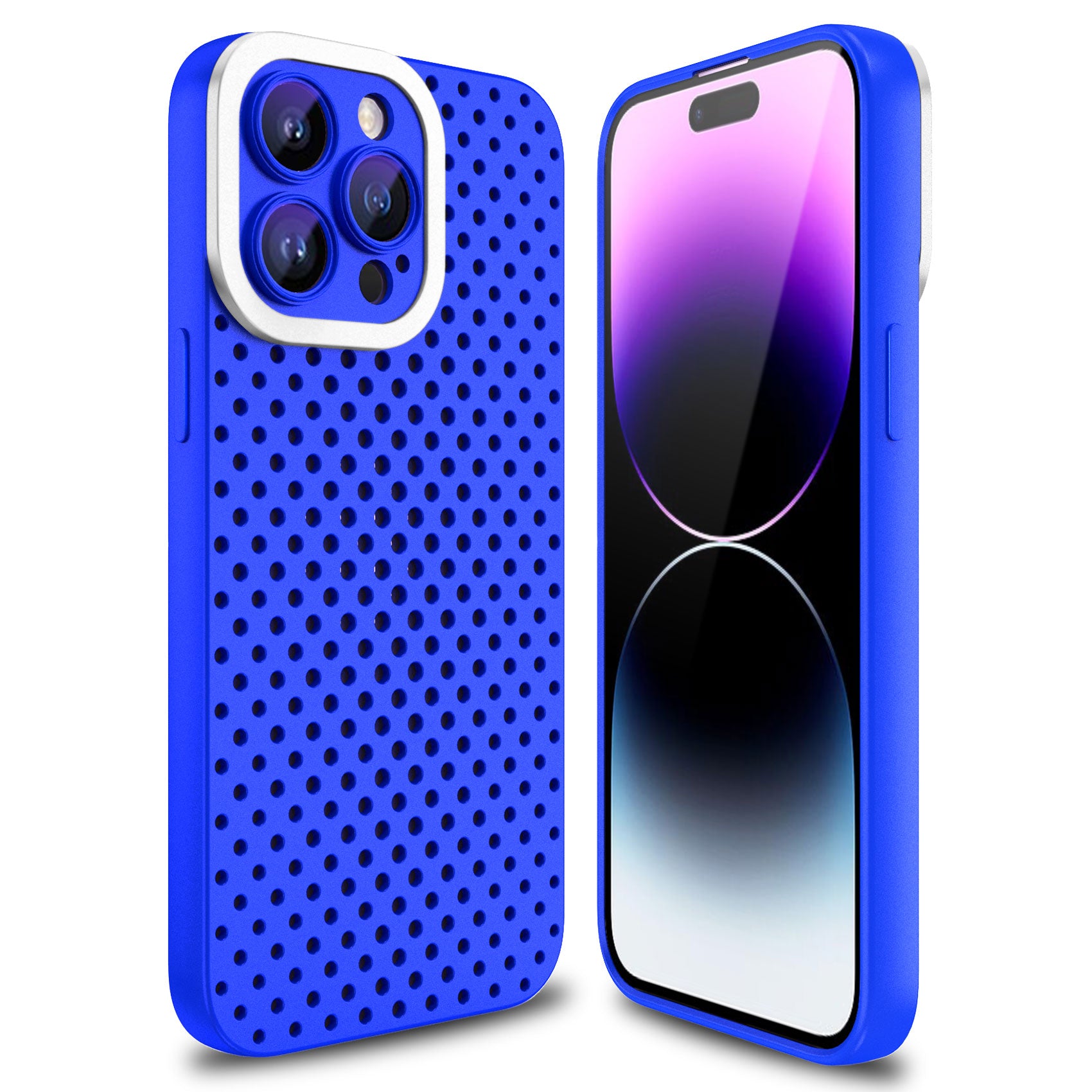 Uniqkart for iPhone 14 Pro Drop Proof Skin-touch TPU Case Hollow Hole Heat Dissipation Phone Cover - Blue