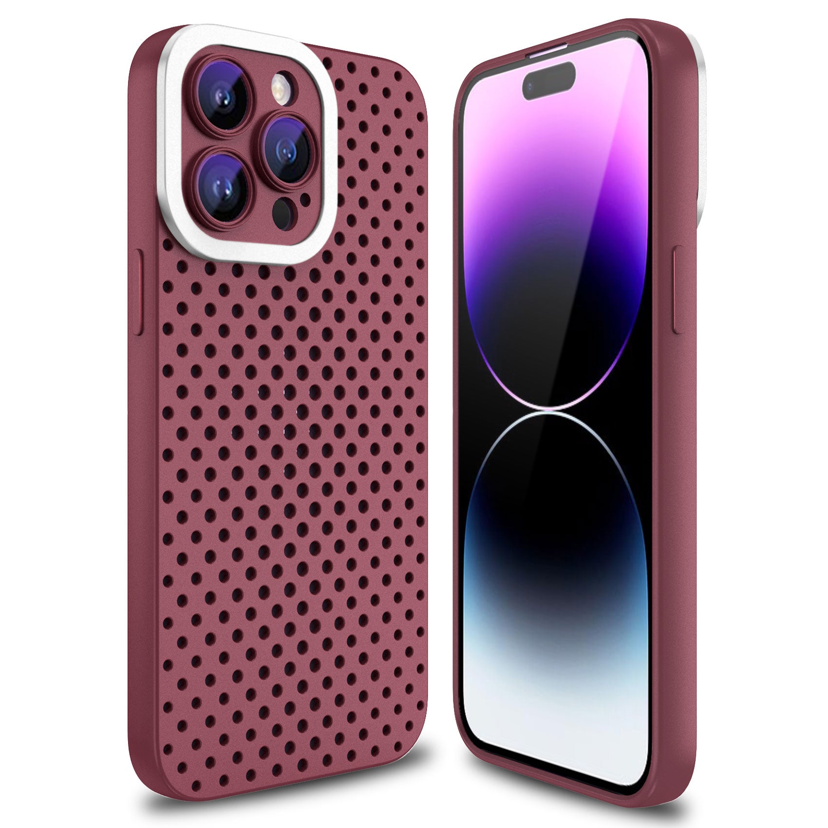 Uniqkart for iPhone 14 Pro Drop Proof Skin-touch TPU Case Hollow Hole Heat Dissipation Phone Cover - Rose