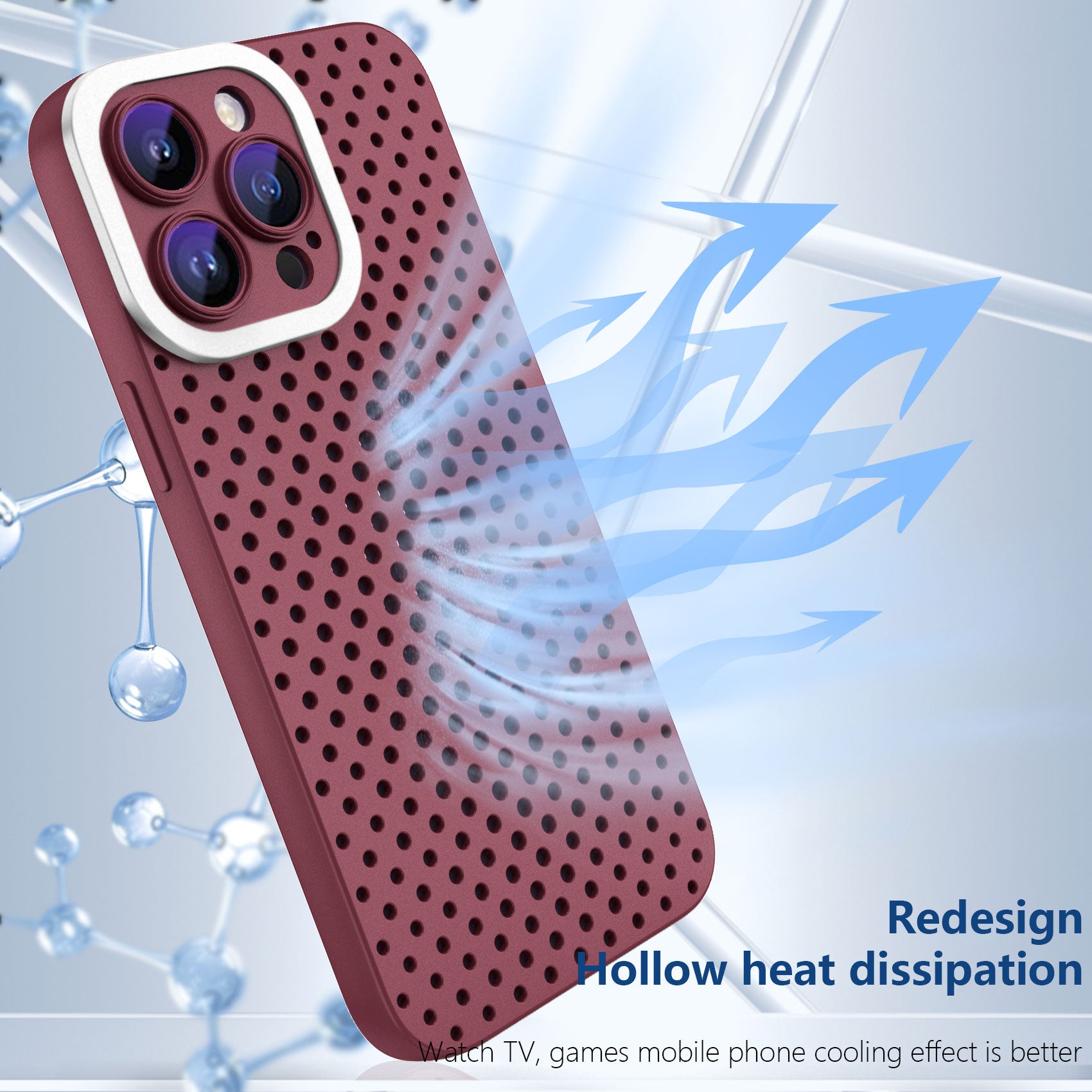 Uniqkart for iPhone 14 Pro Drop Proof Skin-touch TPU Case Hollow Hole Heat Dissipation Phone Cover - Rose