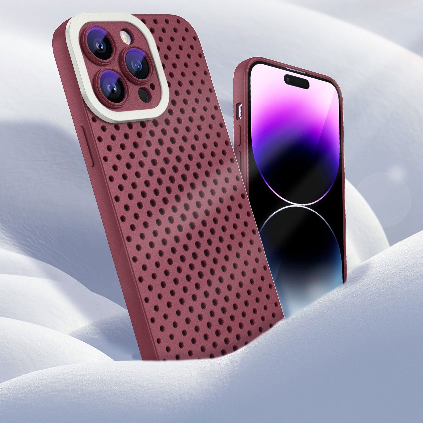 Uniqkart for iPhone 14 Pro Drop Proof Skin-touch TPU Case Hollow Hole Heat Dissipation Phone Cover - Rose