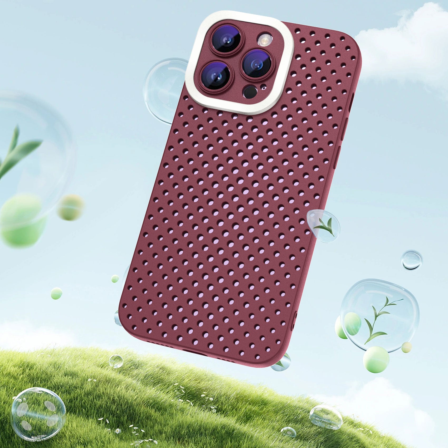 Uniqkart for iPhone 14 Pro Drop Proof Skin-touch TPU Case Hollow Hole Heat Dissipation Phone Cover - Rose
