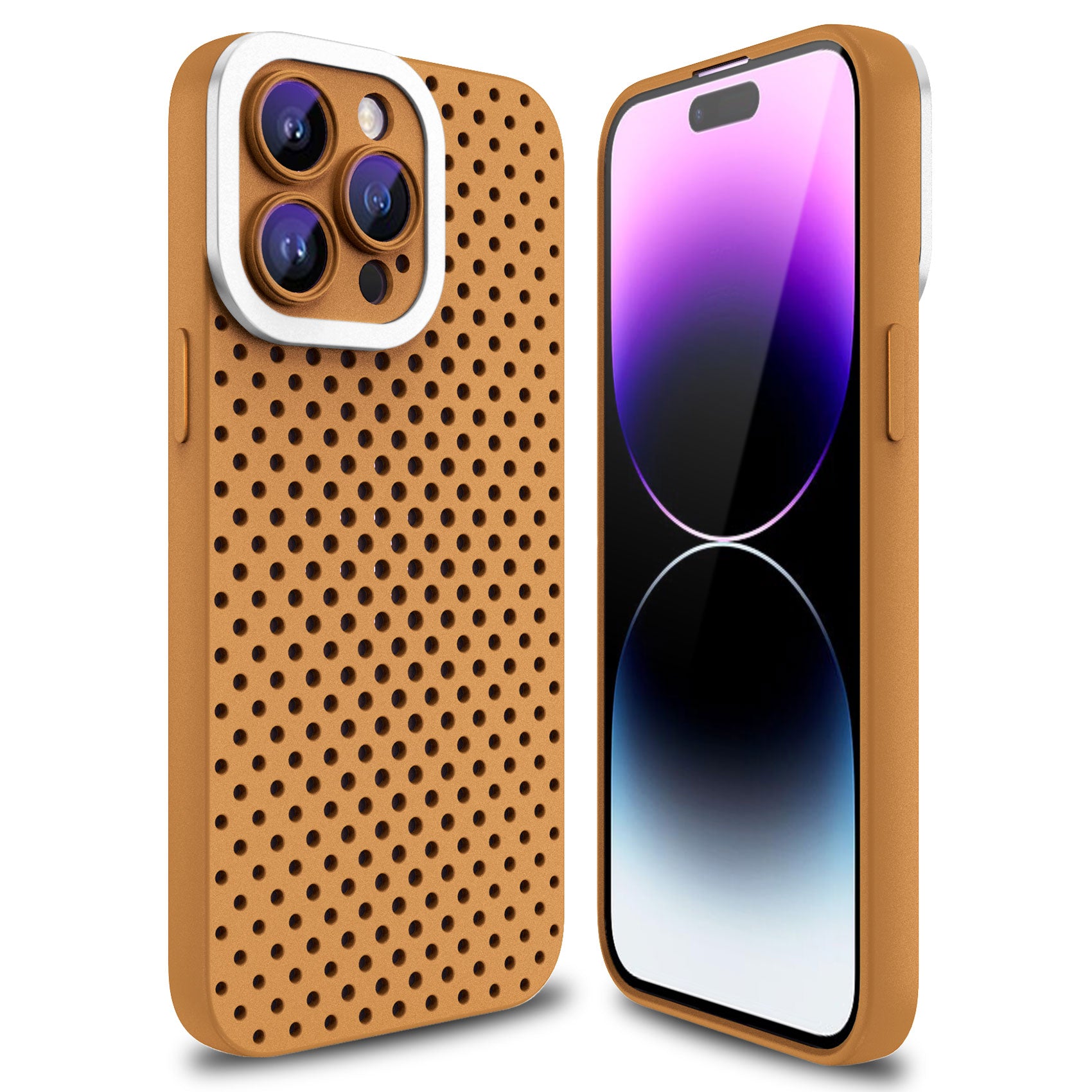 Uniqkart for iPhone 14 Pro Drop Proof Skin-touch TPU Case Hollow Hole Heat Dissipation Phone Cover - Brown