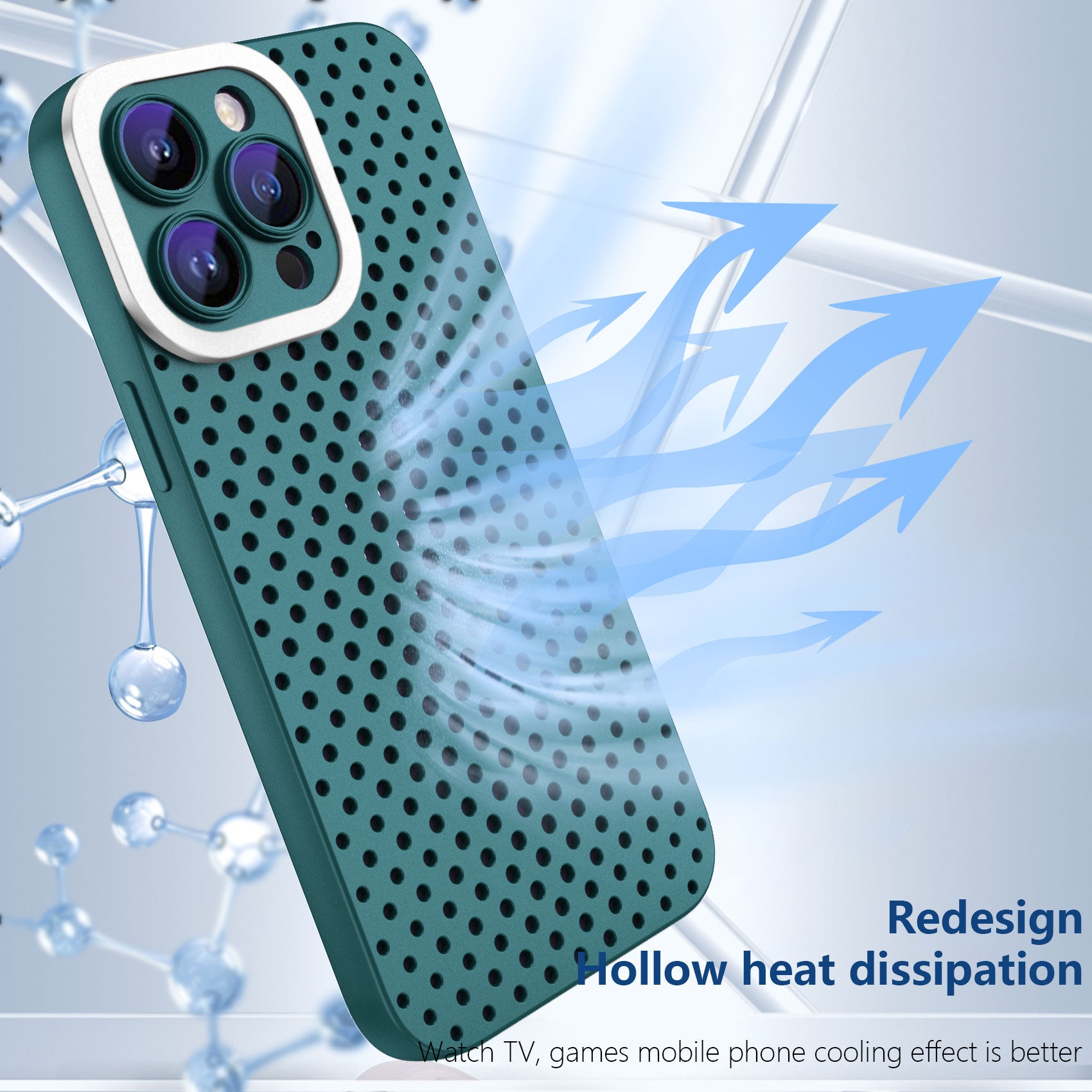 Uniqkart for iPhone 14 Pro Max Heat Dissipation Skin-touch TPU Case Hollow Hole Phone Cover - Green