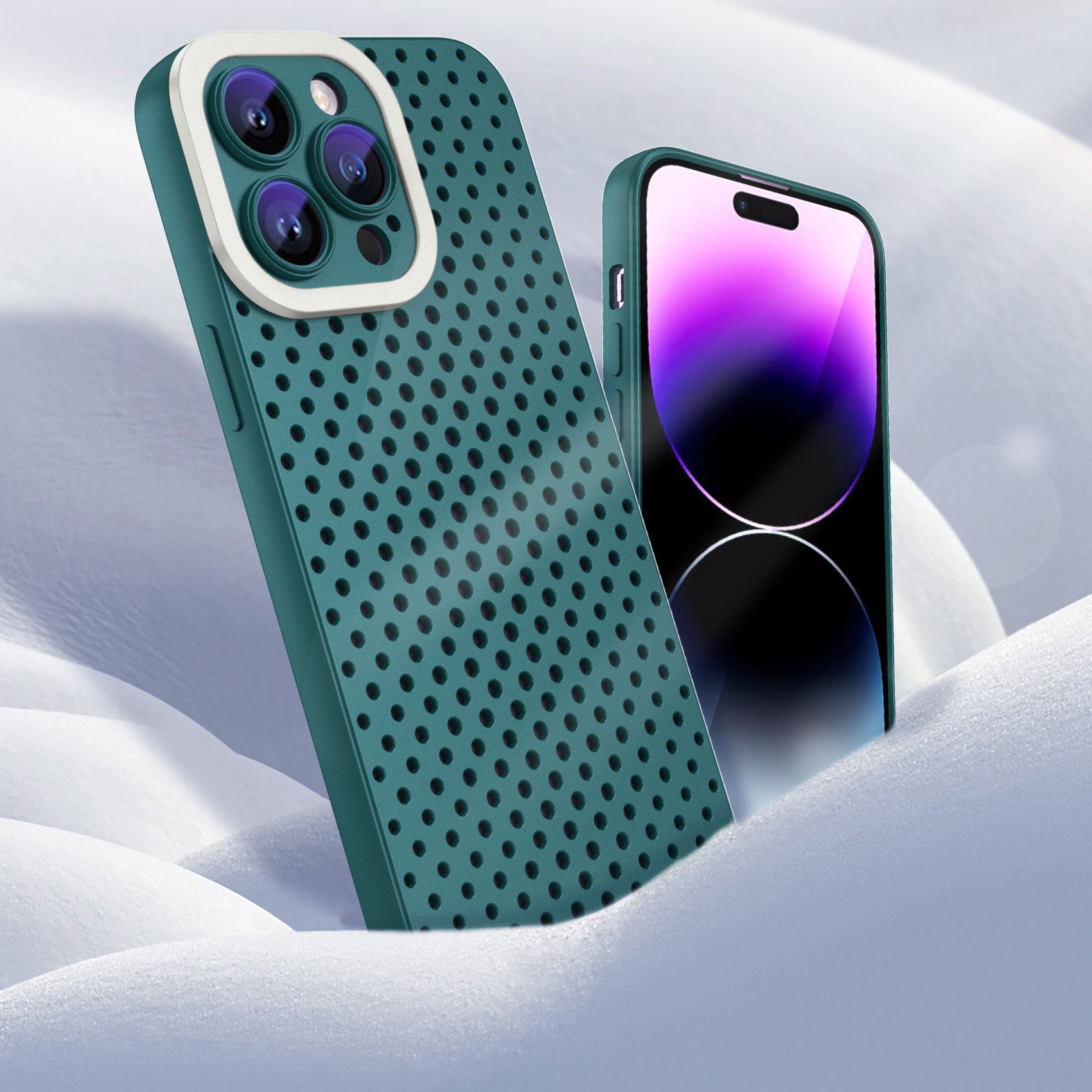 Uniqkart for iPhone 14 Pro Max Heat Dissipation Skin-touch TPU Case Hollow Hole Phone Cover - Green