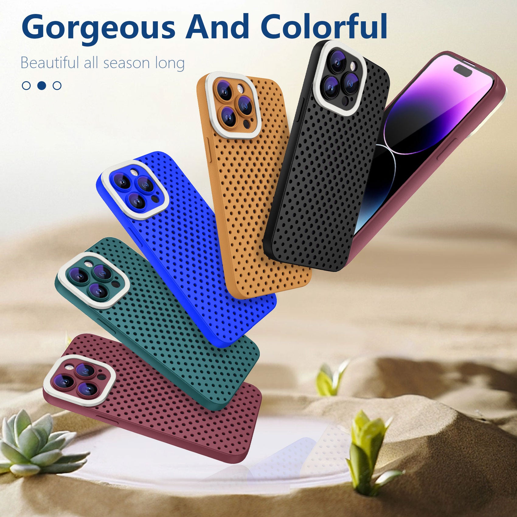 Uniqkart for iPhone 14 Pro Max Heat Dissipation Skin-touch TPU Case Hollow Hole Phone Cover - Green