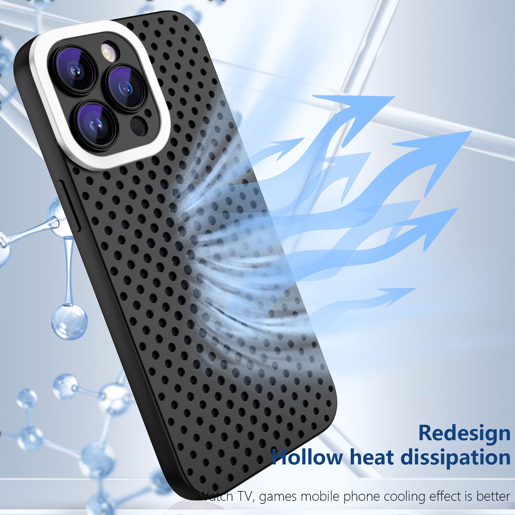 Uniqkart for iPhone 14 Pro Max Heat Dissipation Skin-touch TPU Case Hollow Hole Phone Cover - Black
