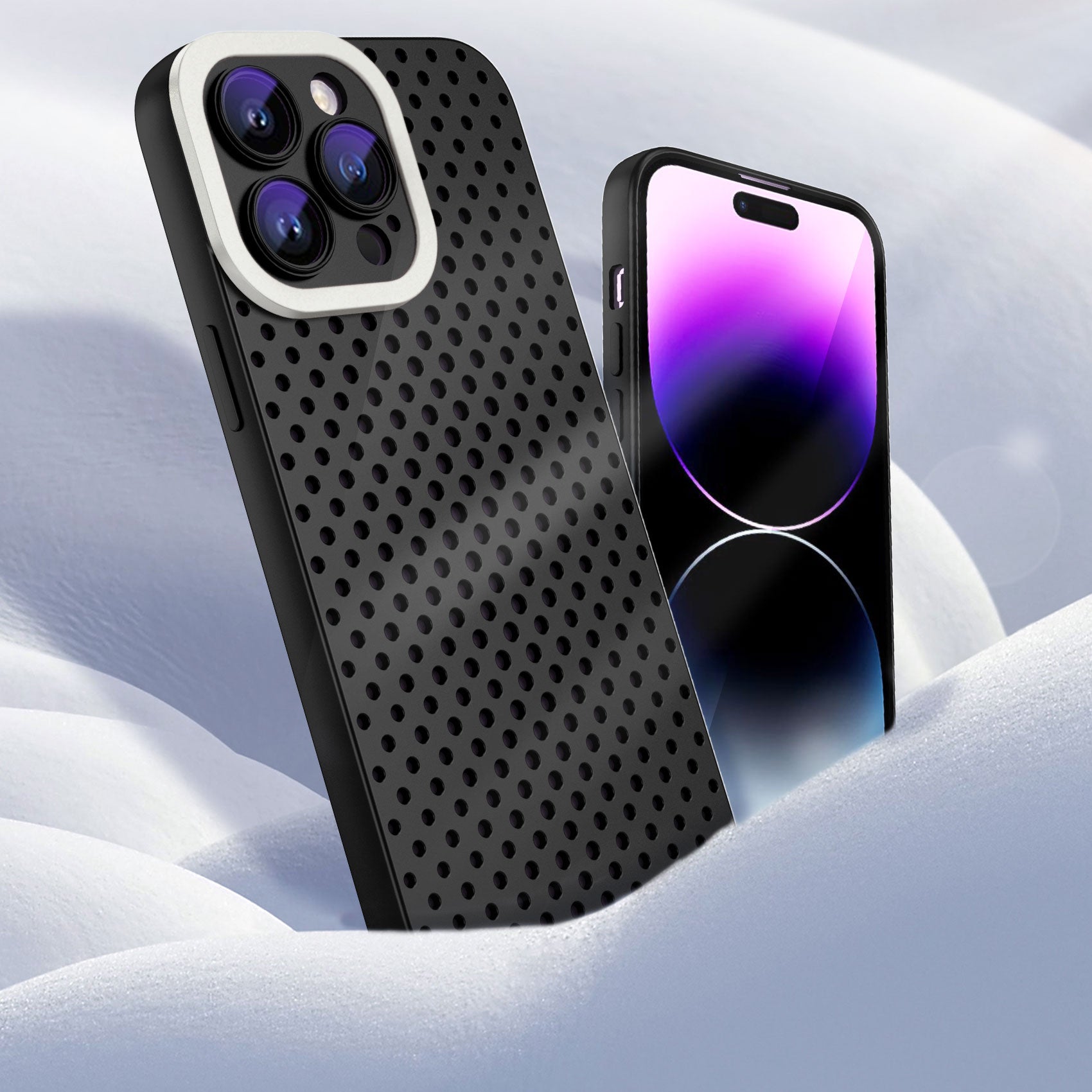 Uniqkart for iPhone 14 Pro Max Heat Dissipation Skin-touch TPU Case Hollow Hole Phone Cover - Black