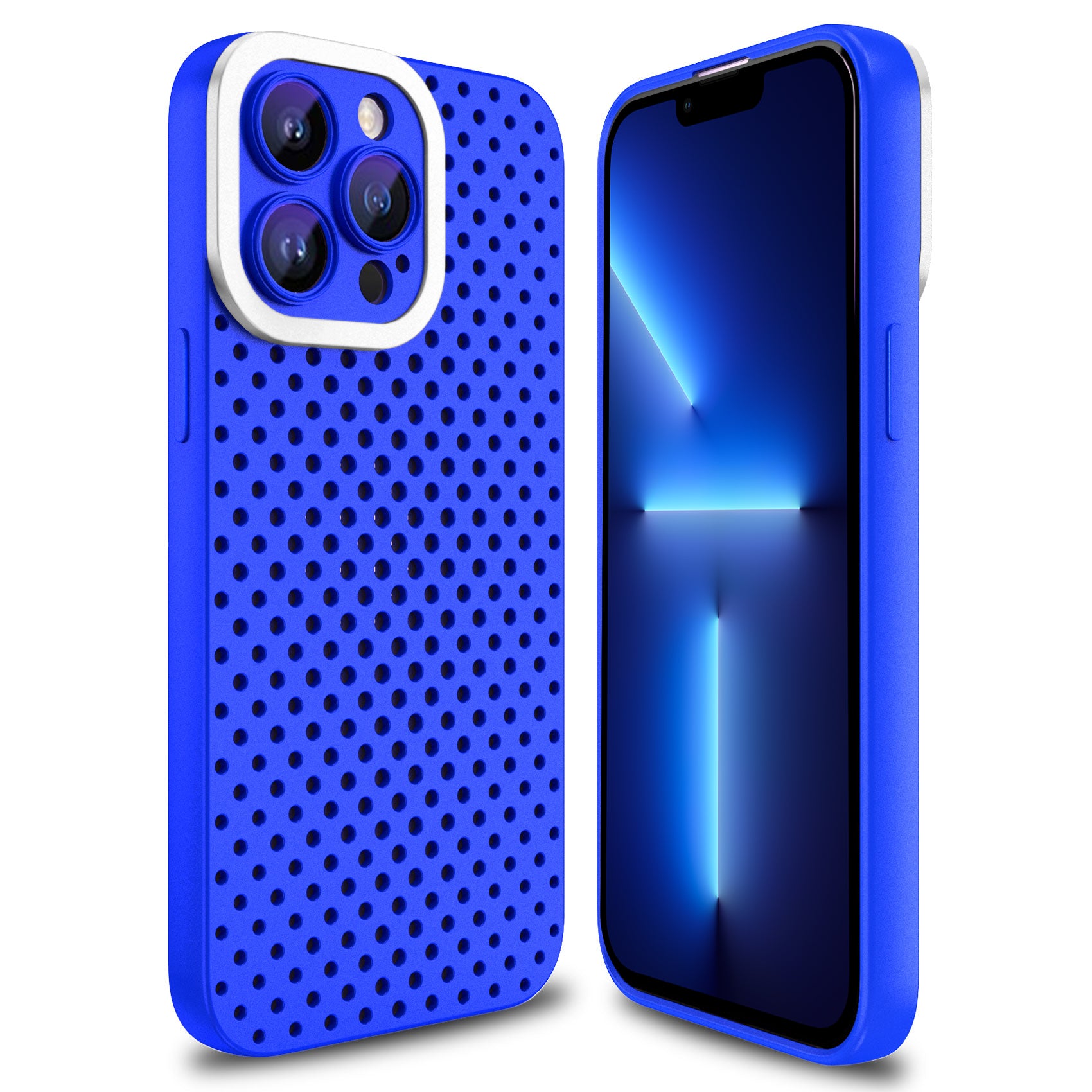 Uniqkart for iPhone 13 Pro 6.1 inch Skin-touch TPU Anti-collision Case Hollow Hole Heat Dissipation Phone Cover - Blue