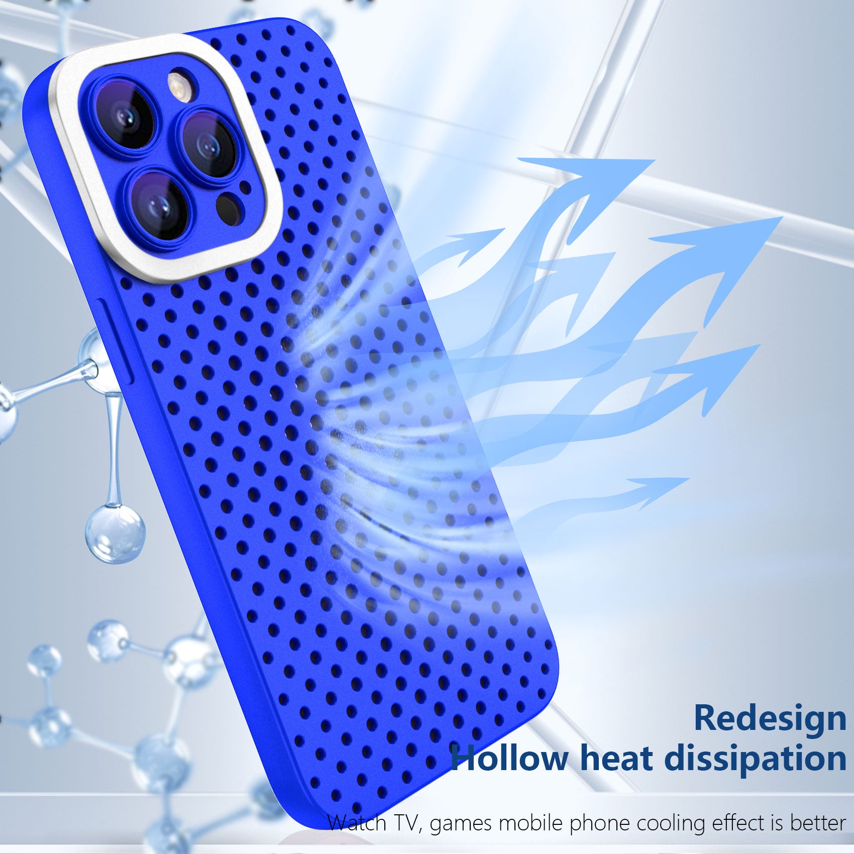 Uniqkart for iPhone 13 Pro 6.1 inch Skin-touch TPU Anti-collision Case Hollow Hole Heat Dissipation Phone Cover - Blue
