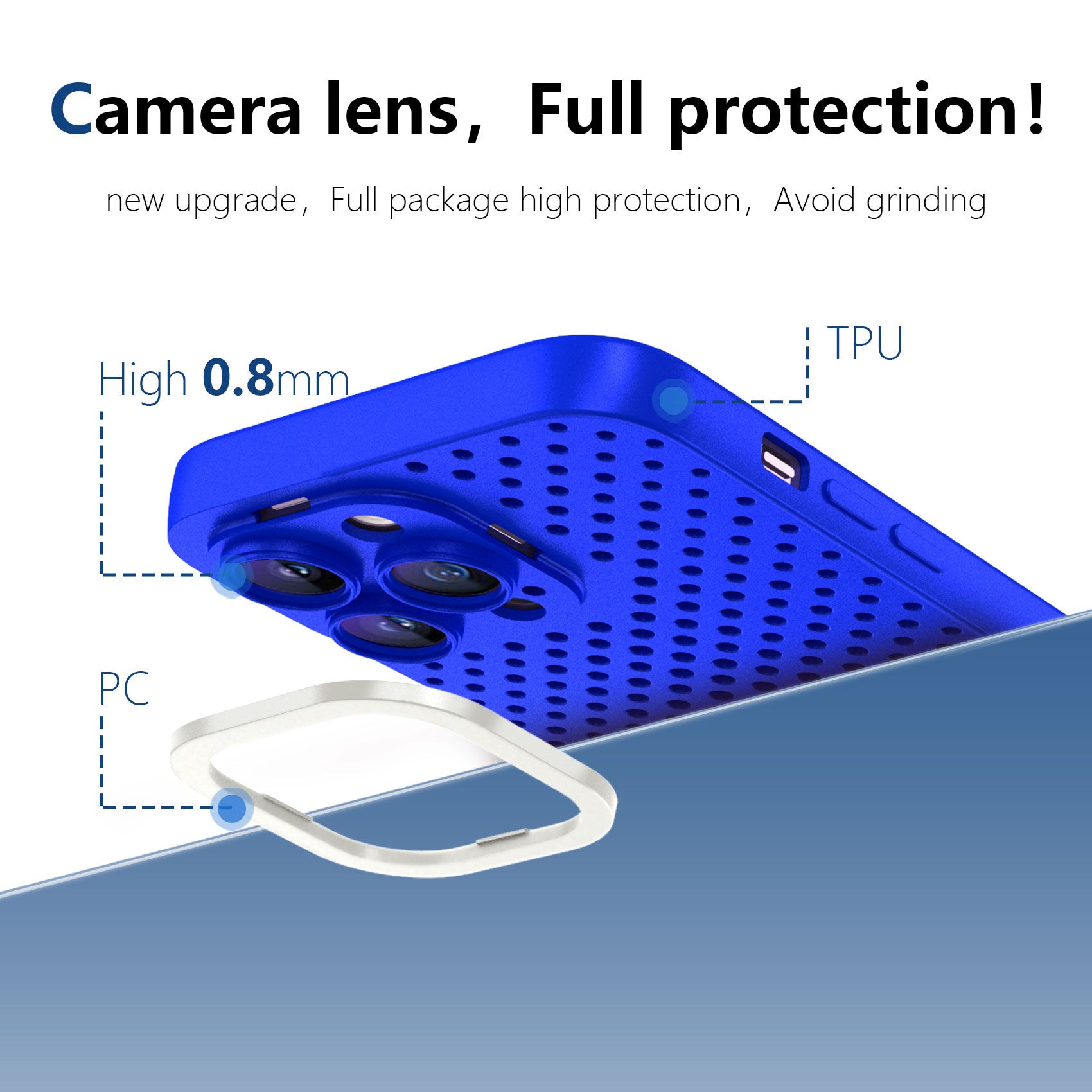 Uniqkart for iPhone 13 Pro 6.1 inch Skin-touch TPU Anti-collision Case Hollow Hole Heat Dissipation Phone Cover - Blue