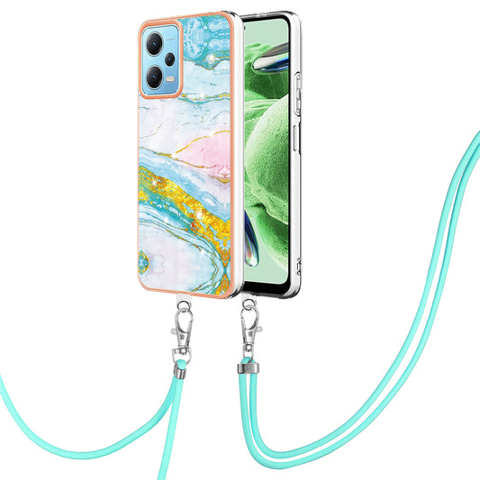 YB IMD Series-9 Marble Pattern Phone Case for Xiaomi Redmi Note 12 5G (China) / (India) / (Global) / Poco X5 5G , Electroplating Frame TPU Cover - Green 004