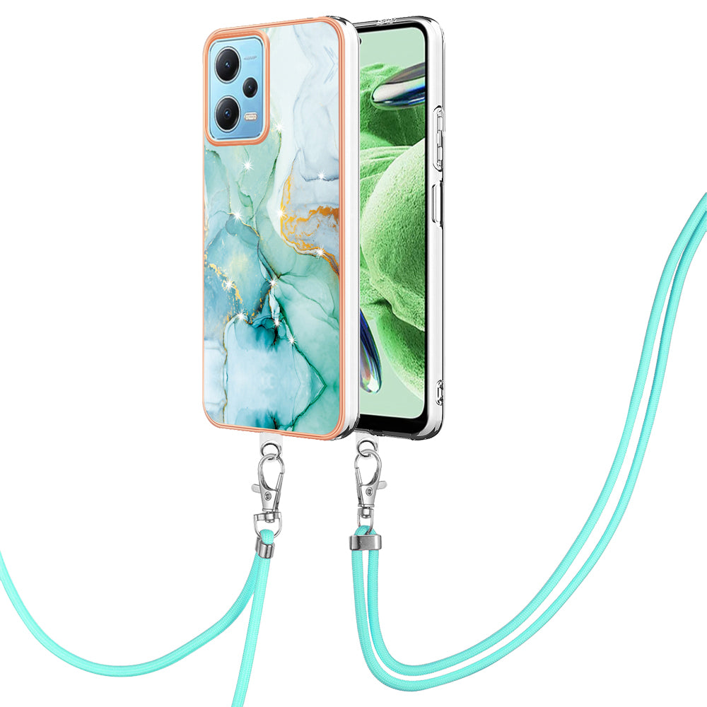 YB IMD Series-9 Marble Pattern Phone Case for Xiaomi Redmi Note 12 5G (China) / (India) / (Global) / Poco X5 5G , Electroplating Frame TPU Cover - Green 003