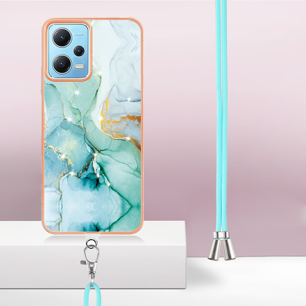 YB IMD Series-9 Marble Pattern Phone Case for Xiaomi Redmi Note 12 5G (China) / (India) / (Global) / Poco X5 5G , Electroplating Frame TPU Cover - Green 003