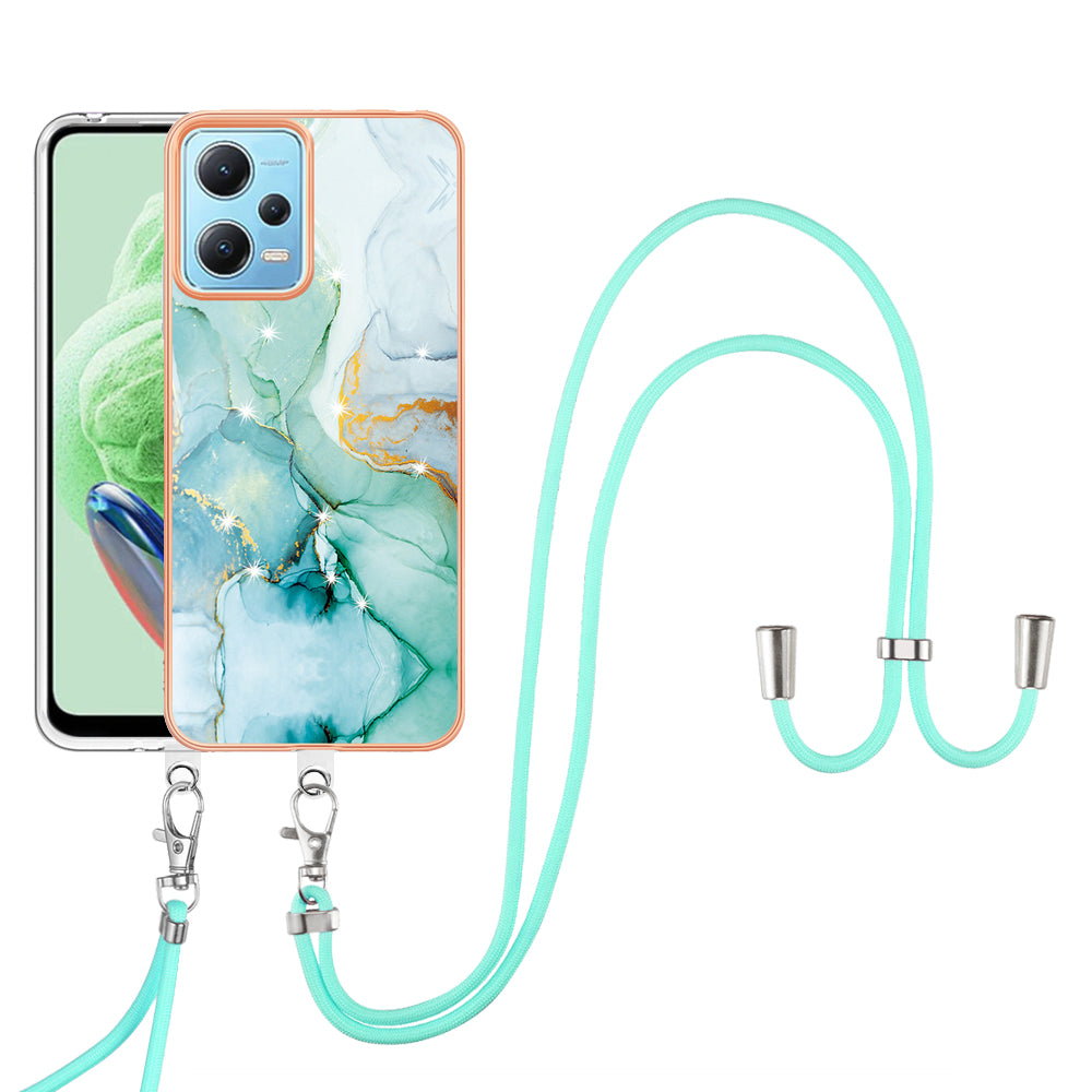 YB IMD Series-9 Marble Pattern Phone Case for Xiaomi Redmi Note 12 5G (China) / (India) / (Global) / Poco X5 5G , Electroplating Frame TPU Cover - Green 003