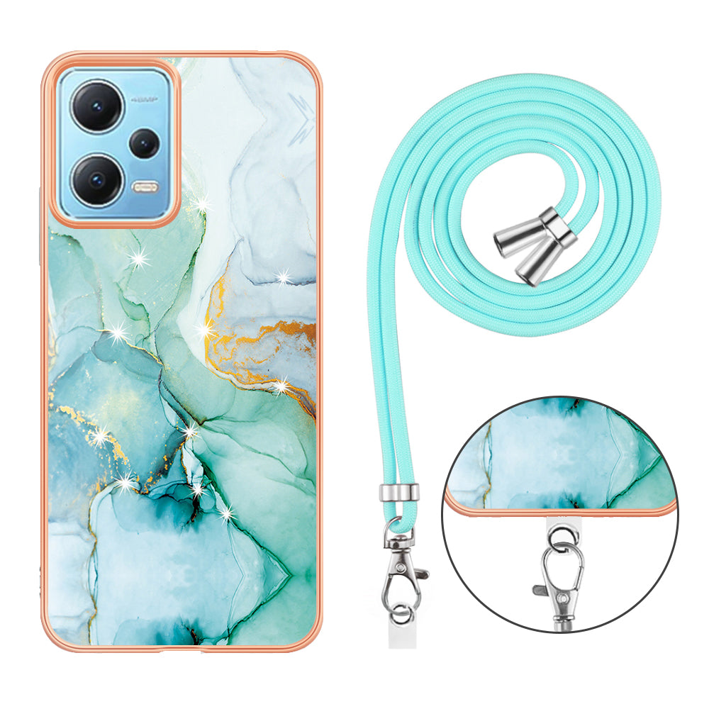 YB IMD Series-9 Marble Pattern Phone Case for Xiaomi Redmi Note 12 5G (China) / (India) / (Global) / Poco X5 5G , Electroplating Frame TPU Cover - Green 003