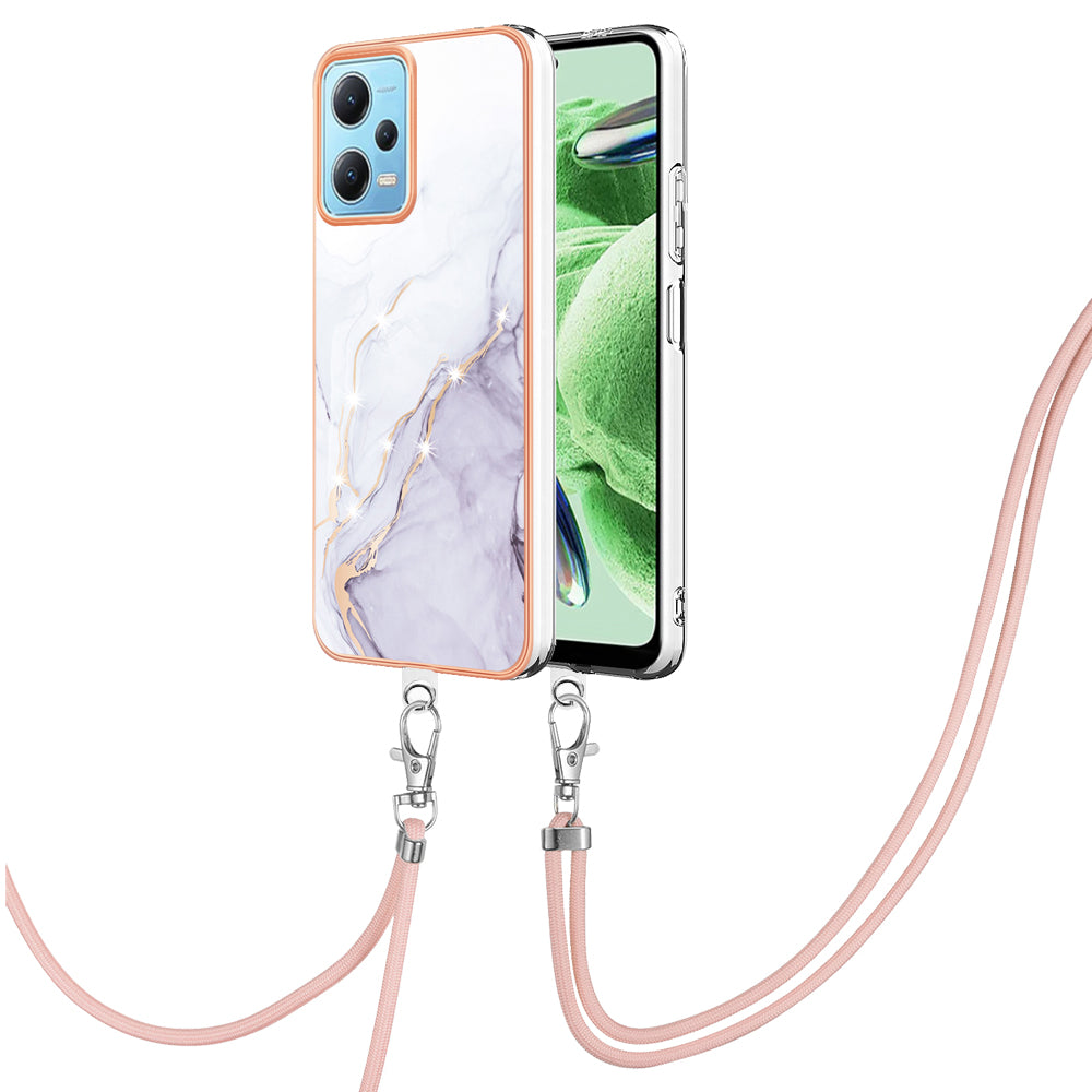 YB IMD Series-9 Marble Pattern Phone Case for Xiaomi Redmi Note 12 5G (China) / (India) / (Global) / Poco X5 5G , Electroplating Frame TPU Cover - White 006