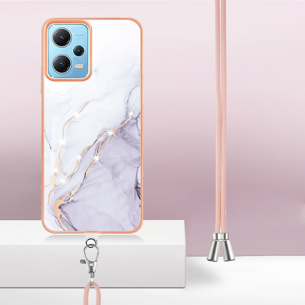 YB IMD Series-9 Marble Pattern Phone Case for Xiaomi Redmi Note 12 5G (China) / (India) / (Global) / Poco X5 5G , Electroplating Frame TPU Cover - White 006