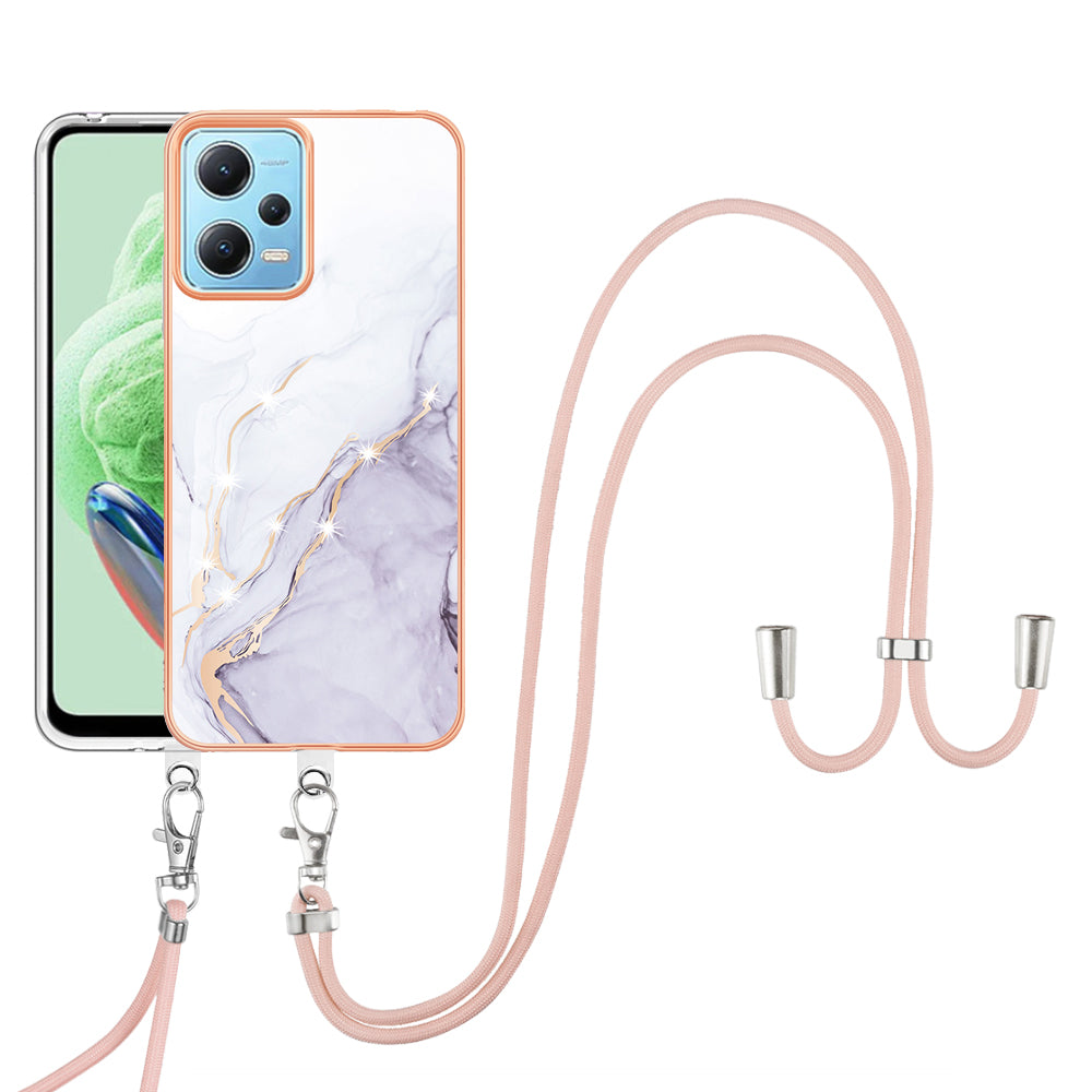 YB IMD Series-9 Marble Pattern Phone Case for Xiaomi Redmi Note 12 5G (China) / (India) / (Global) / Poco X5 5G , Electroplating Frame TPU Cover - White 006