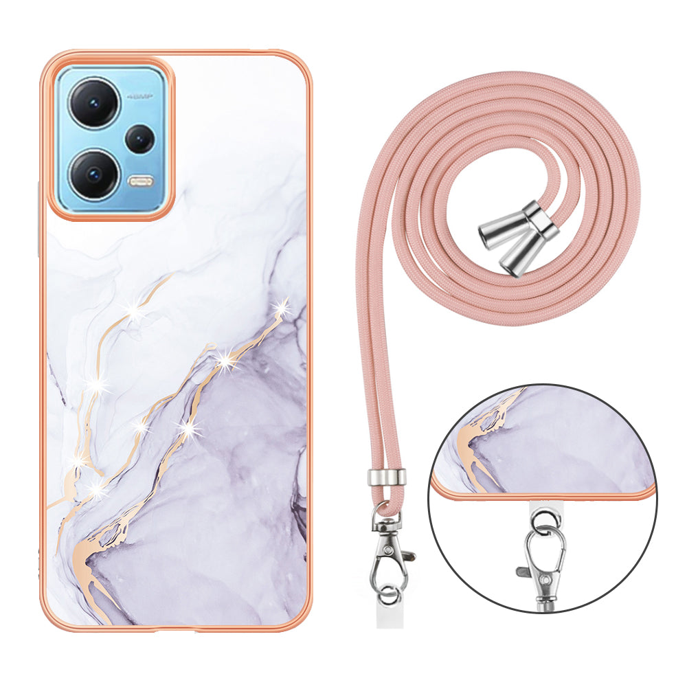 YB IMD Series-9 Marble Pattern Phone Case for Xiaomi Redmi Note 12 5G (China) / (India) / (Global) / Poco X5 5G , Electroplating Frame TPU Cover - White 006