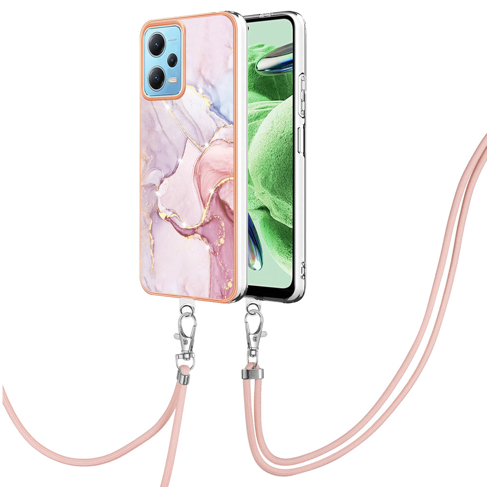 YB IMD Series-9 Marble Pattern Phone Case for Xiaomi Redmi Note 12 5G (China) / (India) / (Global) / Poco X5 5G , Electroplating Frame TPU Cover - Rose Gold 005