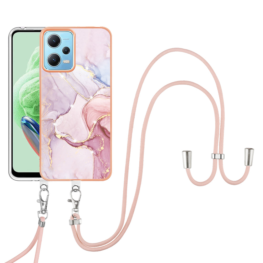 YB IMD Series-9 Marble Pattern Phone Case for Xiaomi Redmi Note 12 5G (China) / (India) / (Global) / Poco X5 5G , Electroplating Frame TPU Cover - Rose Gold 005