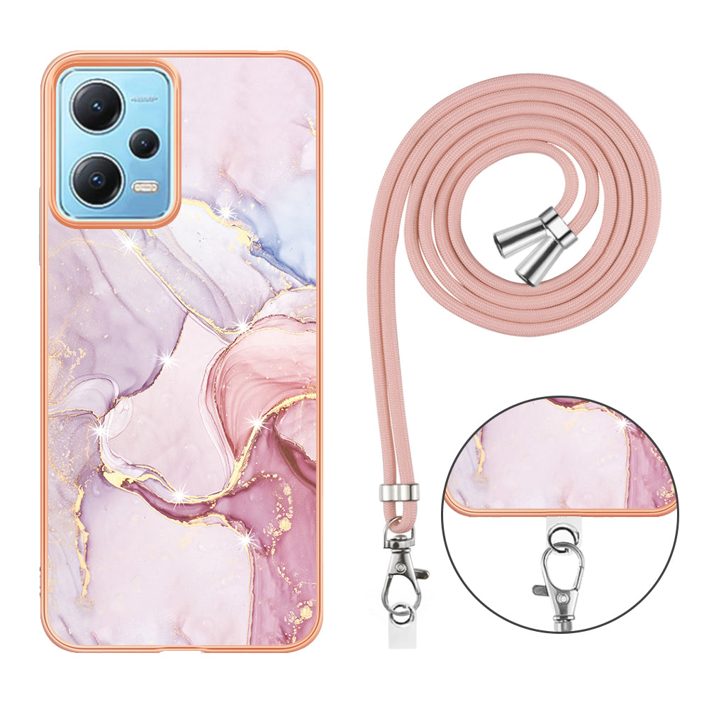YB IMD Series-9 Marble Pattern Phone Case for Xiaomi Redmi Note 12 5G (China) / (India) / (Global) / Poco X5 5G , Electroplating Frame TPU Cover - Rose Gold 005