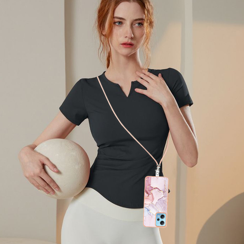 YB IMD Series-9 Marble Pattern Phone Case for Xiaomi Redmi Note 12 5G (China) / (India) / (Global) / Poco X5 5G , Electroplating Frame TPU Cover - Rose Gold 005