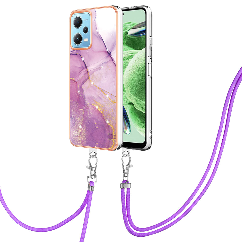 YB IMD Series-9 Marble Pattern Phone Case for Xiaomi Redmi Note 12 5G (China) / (India) / (Global) / Poco X5 5G , Electroplating Frame TPU Cover - Purple 001
