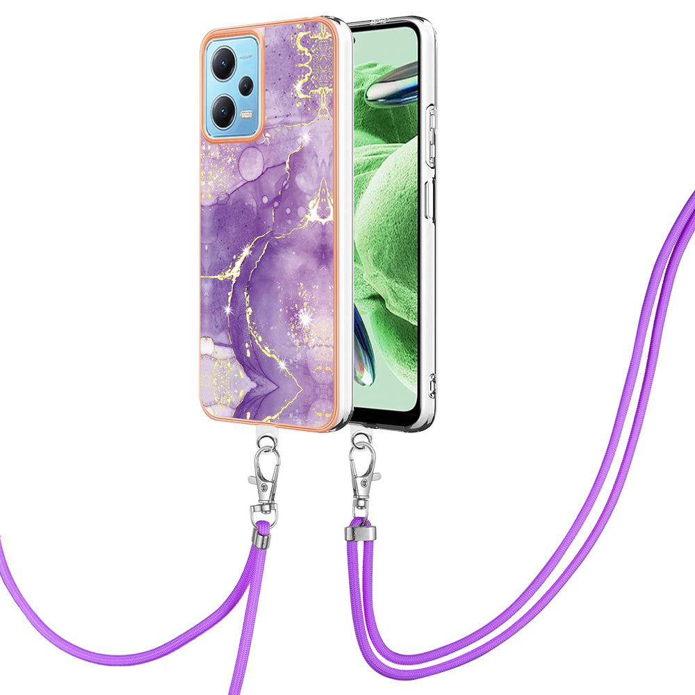 YB IMD Series-9 Marble Pattern Phone Case for Xiaomi Redmi Note 12 5G (China) / (India) / (Global) / Poco X5 5G , Electroplating Frame TPU Cover - Purple 002
