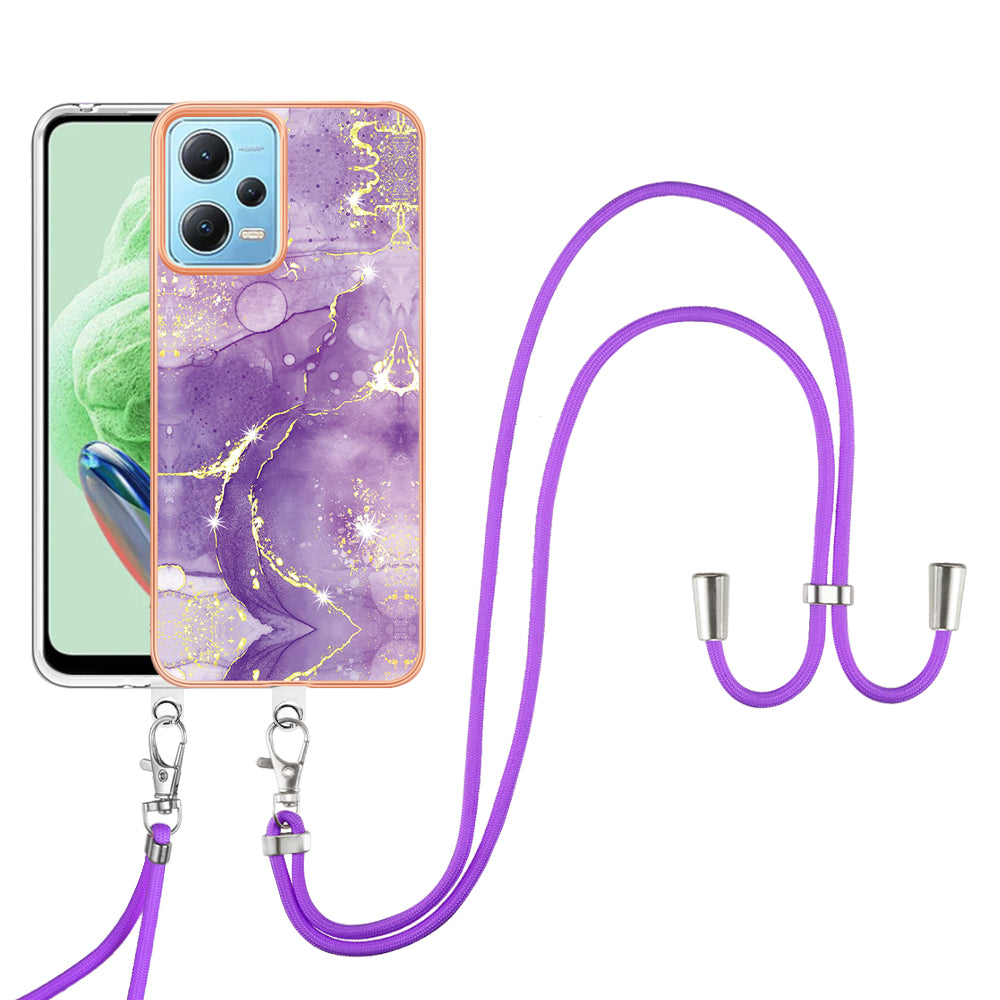 YB IMD Series-9 Marble Pattern Phone Case for Xiaomi Redmi Note 12 5G (China) / (India) / (Global) / Poco X5 5G , Electroplating Frame TPU Cover - Purple 002