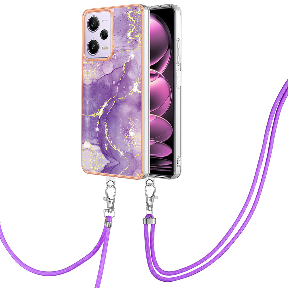 YB IMD Series-9 TPU Phone Case for Xiaomi Redmi Note 12 Pro 5G / Note 12 Pro Speed 5G / Poco X5 Pro 5G , Marble Pattern Electroplated Cover - Purple 002