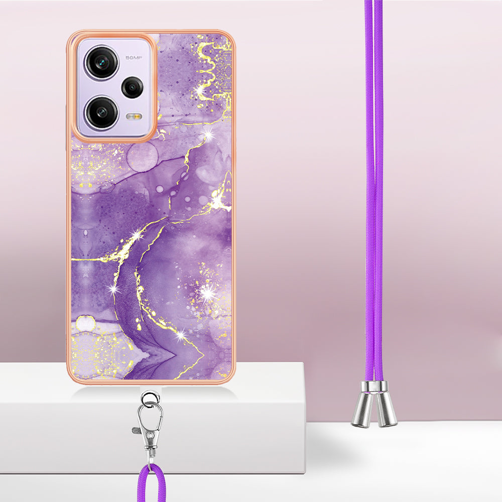 YB IMD Series-9 TPU Phone Case for Xiaomi Redmi Note 12 Pro 5G / Note 12 Pro Speed 5G / Poco X5 Pro 5G , Marble Pattern Electroplated Cover - Purple 002